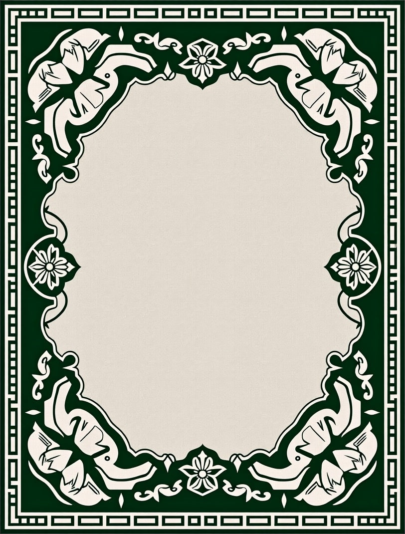 Emerald Scroll Floral Oval Frame Rug