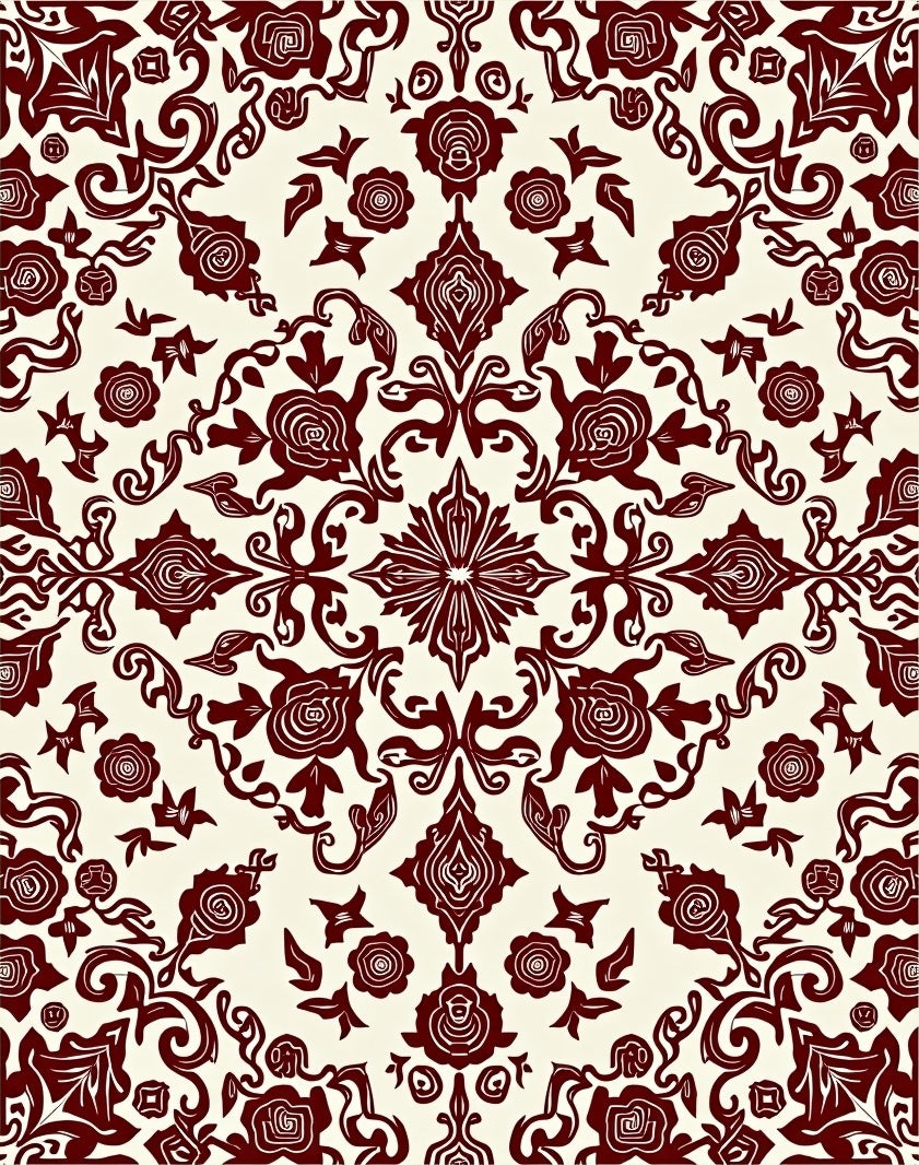 Deep Red Floral Damask Rug