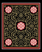 Crimson Red Geometric Floral Medallion Rug