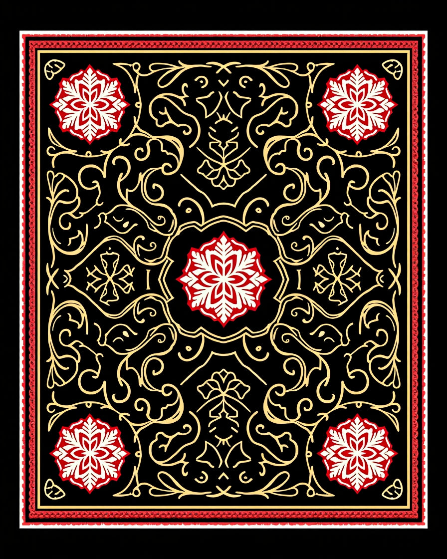Crimson Red Geometric Floral Medallion Rug