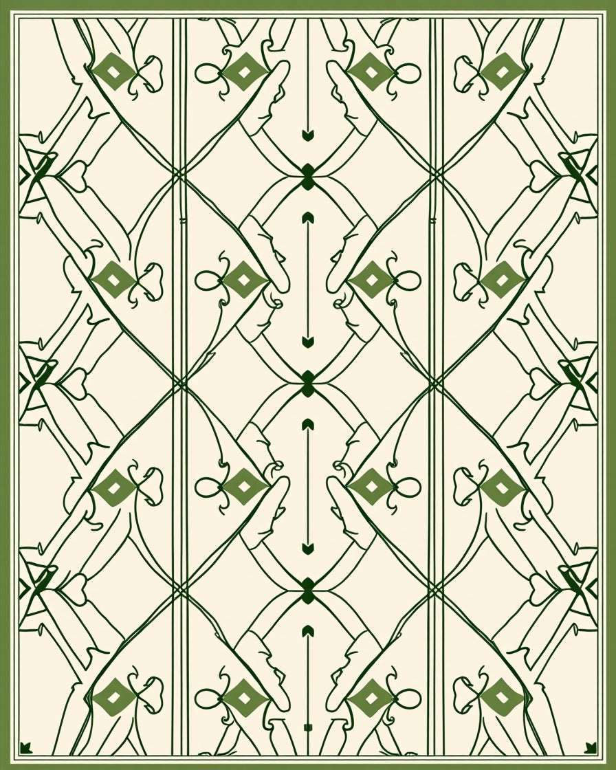Art Nouveau Green Diamond Vine Rug