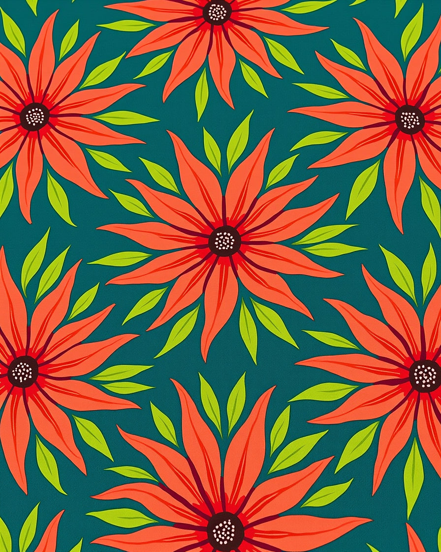 Bold Orange Floral Teal Garden Rug