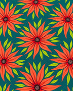 Bold Orange Floral Teal Garden Rug