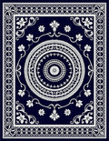 Deep Navy White Floral Medallion Rug
