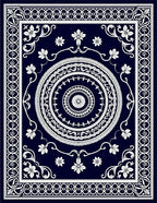 Deep Navy White Floral Medallion Rug
