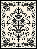 Black Ivory Floral Scrollwork Medallion Rug