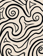 Cream Black Swirling Abstract Organic Rug