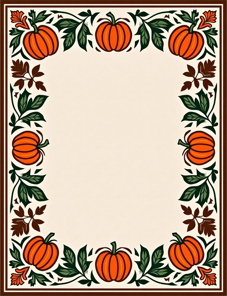 Orange Pumpkin Autumn Border Rug