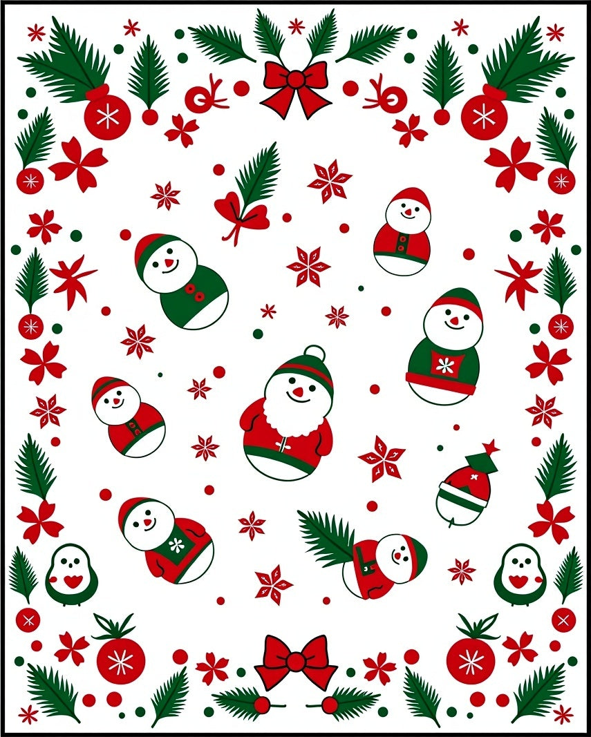 Festive Red Green Snowman Holiday Border Rug
