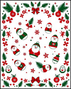 Festive Red Green Snowman Holiday Border Rug