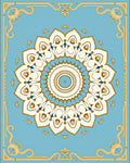 Light Blue Cream Golden Floral Mandala Rug