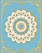 Light Blue Cream Golden Floral Mandala Rug