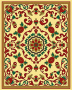 Crimson Green Floral Medallion Lace Rug