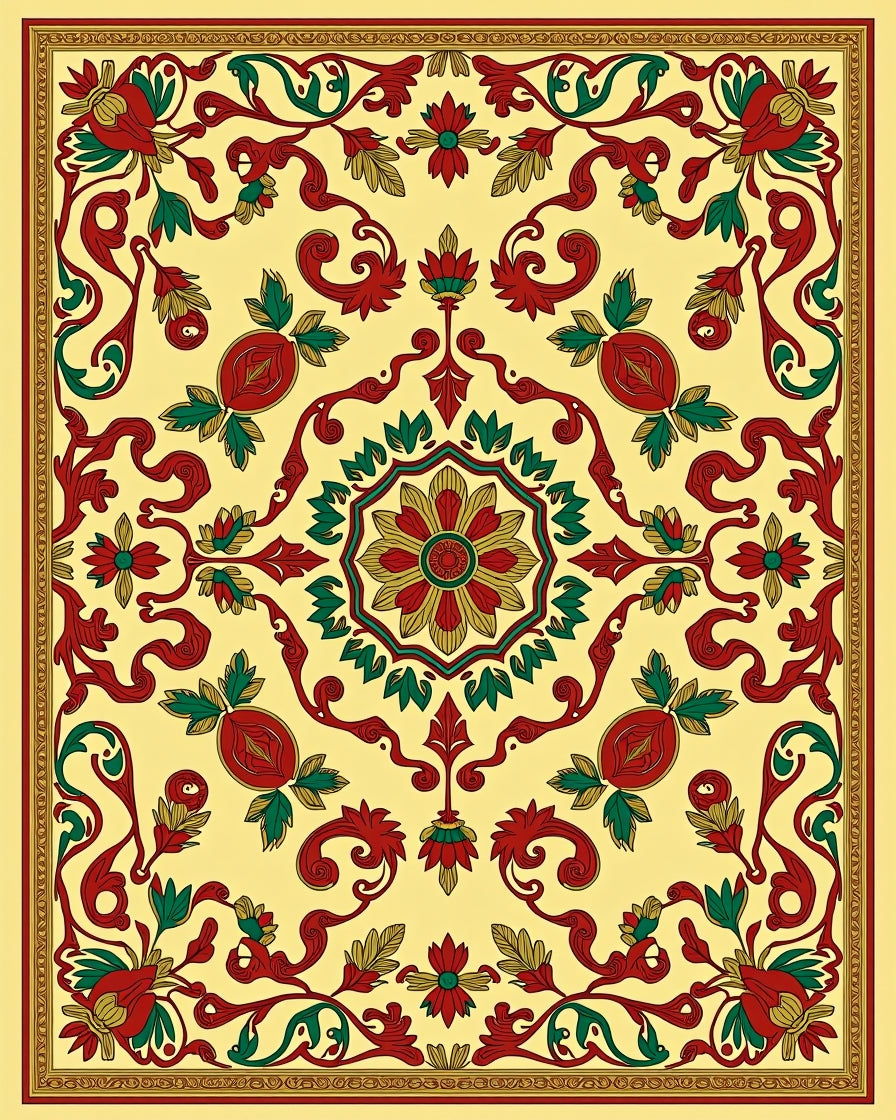 Crimson Green Floral Medallion Lace Rug