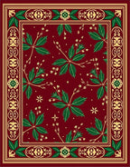Rich Burgundy Green Leaf Border Rug