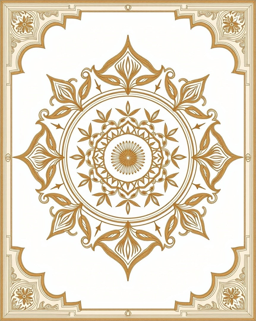 Golden Floral Sunburst Medallion Rug