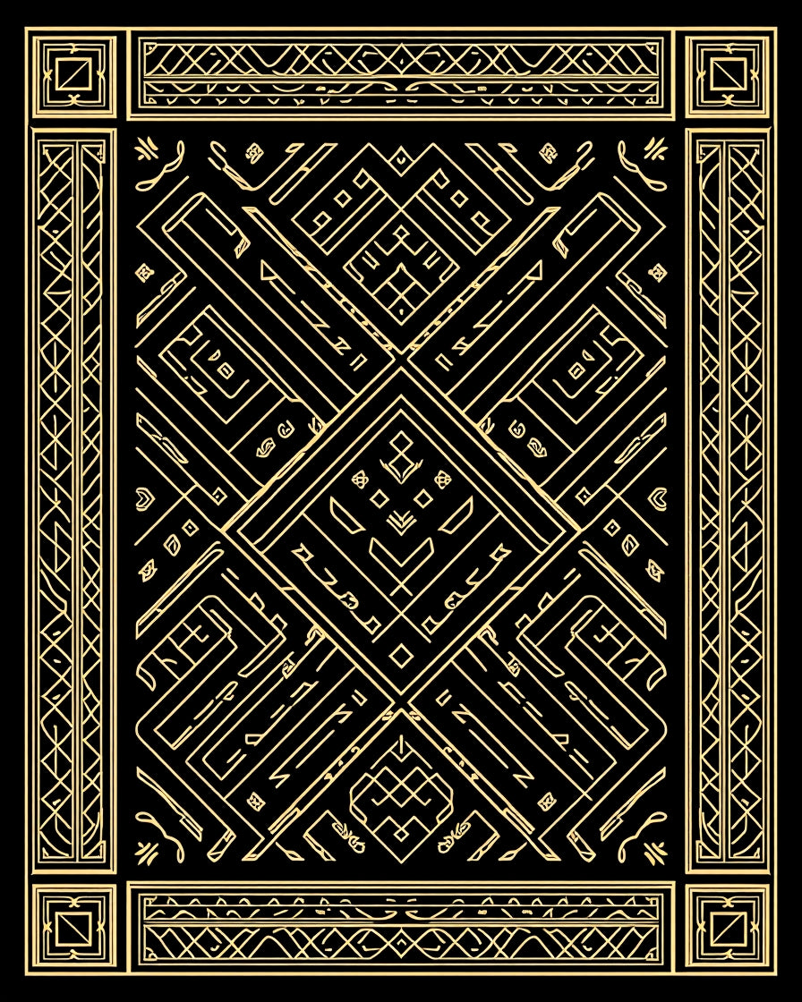 Golden Black Geometric Art Deco Rug