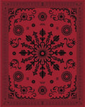 Rich Crimson Black Floral Medallion Swirl Rug