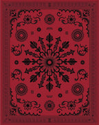 Rich Crimson Black Floral Medallion Swirl Rug
