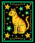 Yellow Tabby Cat Stars Border Rug