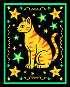 Yellow Tabby Cat Stars Border Rug