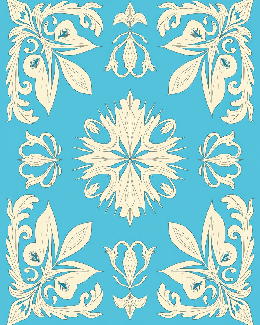 Ornate Cream Leafy Scrollwork Rug