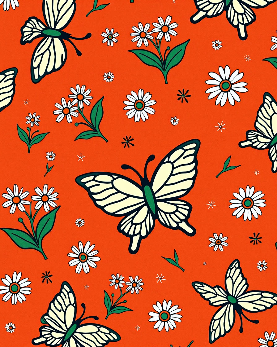 Whimsical Cream Butterfly Daisy Garden Rug