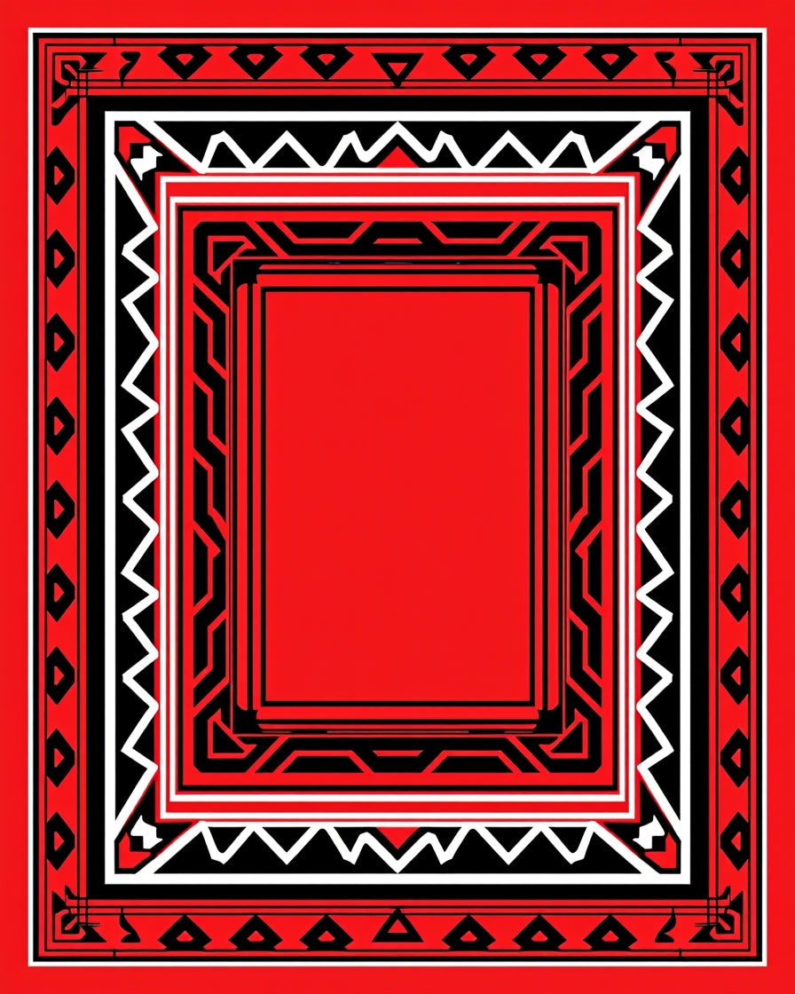 Bold Red Black Geometric Frame Rug