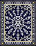 Midnight Blue White Golden Medallion Rug
