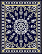 Midnight Blue White Golden Medallion Rug