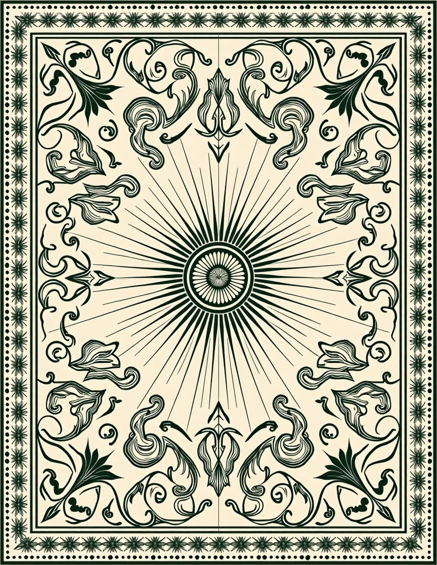 Art Nouveau Sunburst Floral Cream Rug