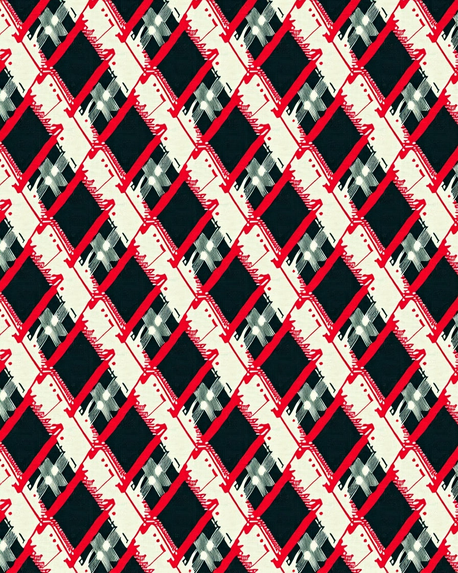 Bold Red Black Cream Diamond Plaid Rug