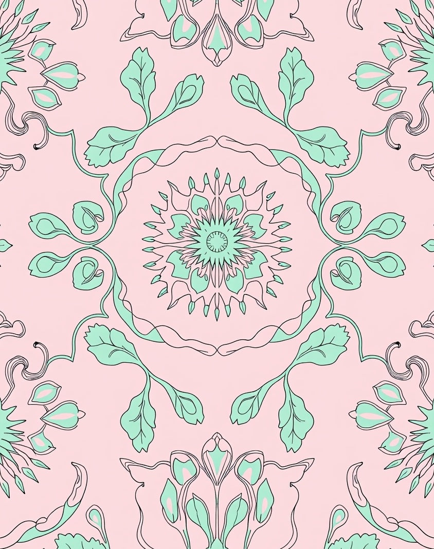 Pastel Pink Mint Floral Medallion Rug