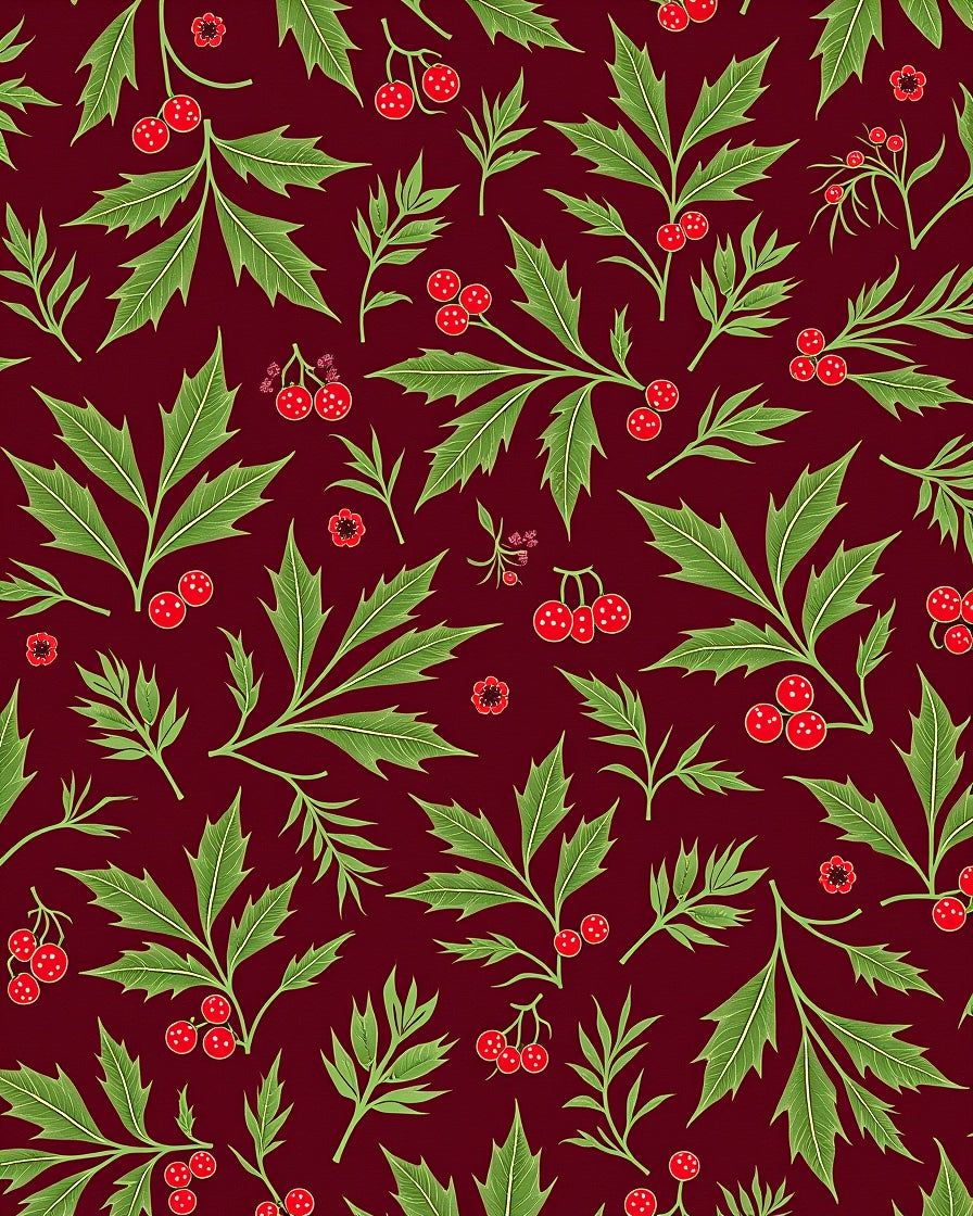 Rich Crimson Holly Berry Foliage Rug