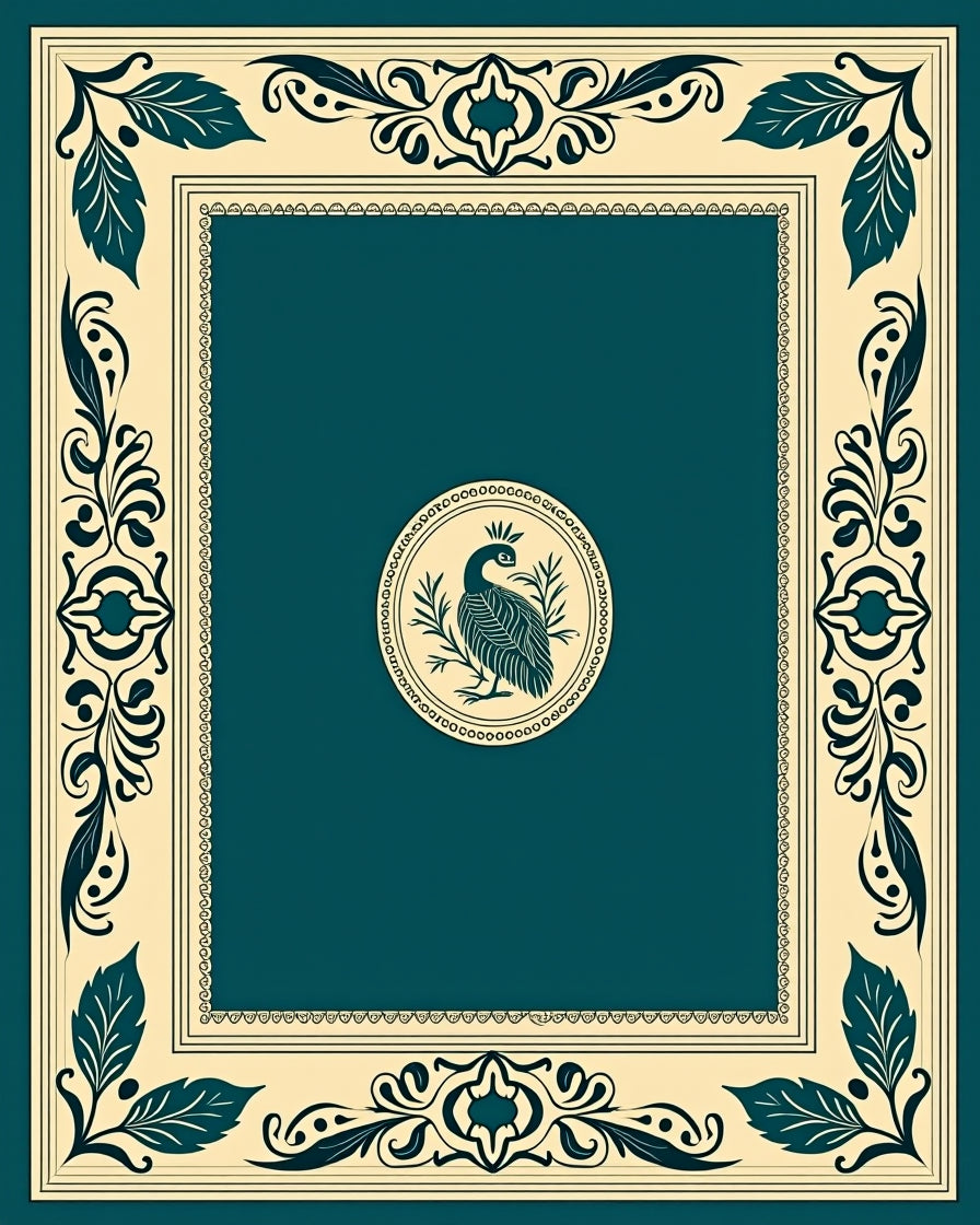 Teal Peacock Oval Border Rug