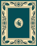 Teal Peacock Oval Border Rug
