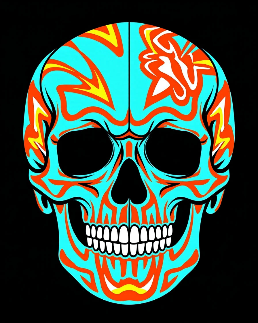 Vibrant Turquoise Orange Skull Art Rug