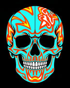 Vibrant Turquoise Orange Skull Art Rug