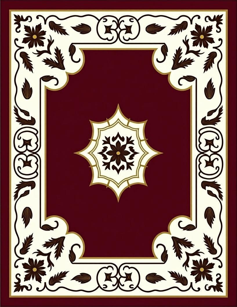 Crimson Floral Medallion Cream Border Rug