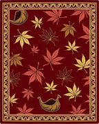 Crimson Gold Maple Leaf Arrangement Rug