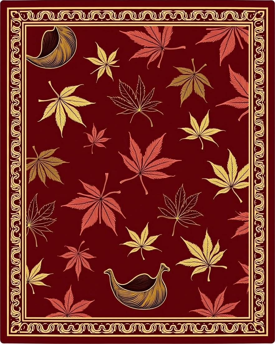 Crimson Gold Maple Leaf Arrangement Rug
