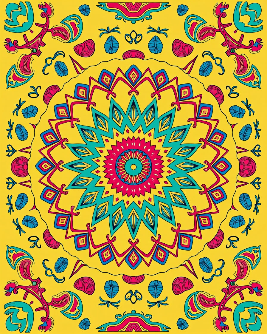 Vibrant Yellow Mandala Floral Art Rug