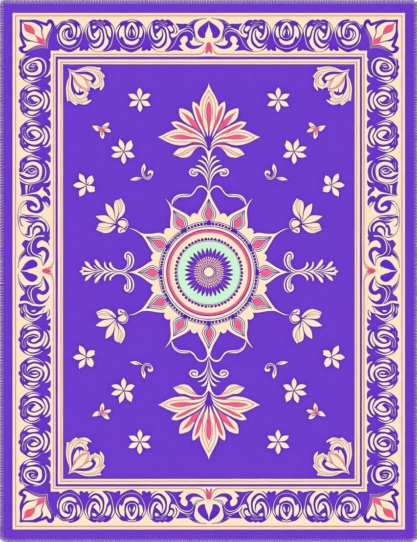 Vibrant Purple Floral Medallion Rug