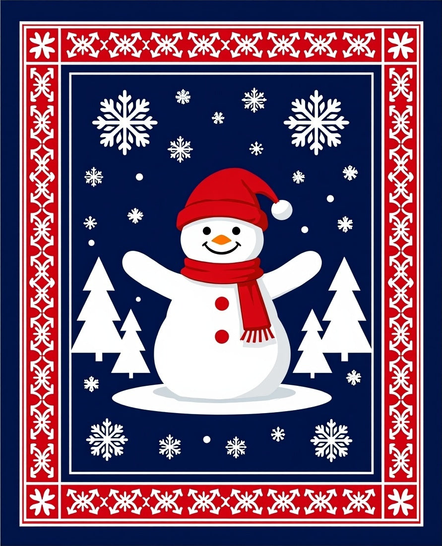 Festive Snowman Winter Scene Rug