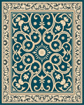 Teal Cream Floral Arabesque Frame Rug