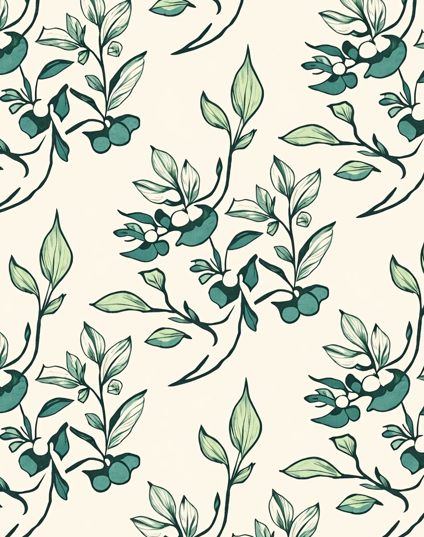 Teal Leafy Vine Branches Rug