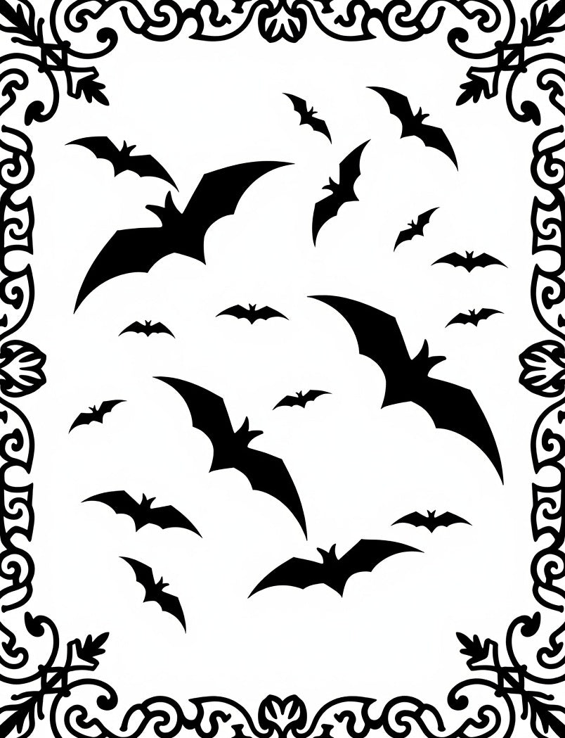 Black Bat Swarm Flying Silhouette Rug