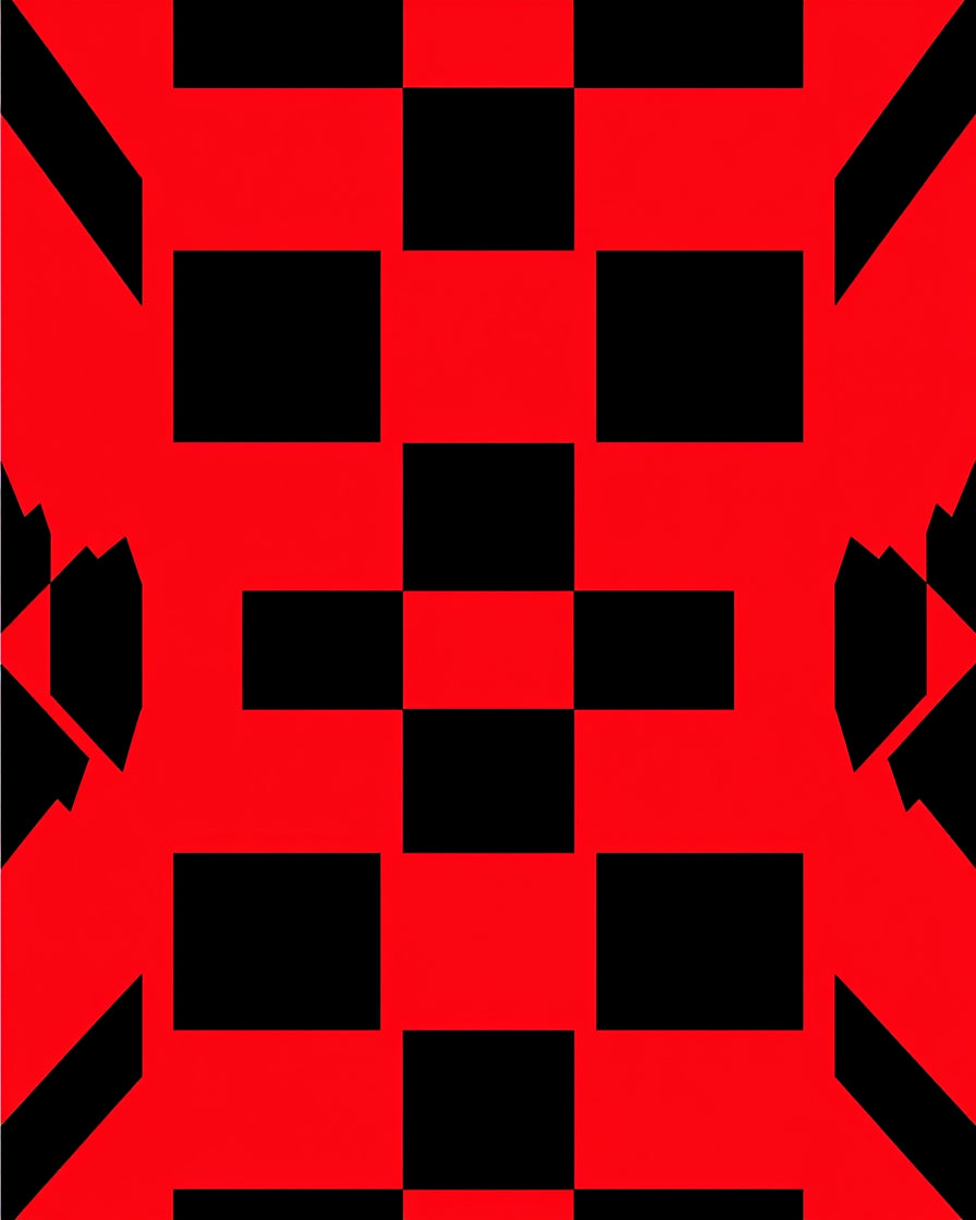 Bold Red Black Checkerboard Shapes Rug
