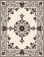 Ornate Black Floral Palmette Scroll Rug