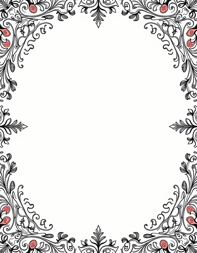 Ornate Coral Floral Scrollwork Frame Rug